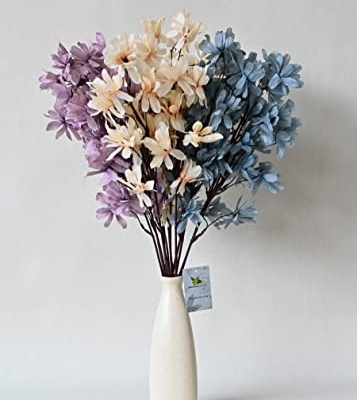 Silky Flower Store Artificial Magnolia Kobus Flower Bunch, Off White Blue Purple, Faux Floral Arrangement, 3 Bunch Set, 20.5cm 8 8 Product: Blooming Floret Artificial Magnolia Kobus Natural Looking Flower Bunch for Home and Office Décor/Gift (Off White + Blue + Purple), Artificial Flora