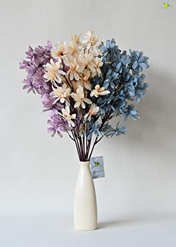 Silky Flower Store Artificial Magnolia Kobus Flower Bunch, Off White Blue Purple, Faux Floral Arrangement, 3 Bunch Set, 20.5cm 2 2 Product: Blooming Floret Artificial Magnolia Kobus Natural Looking Flower Bunch for Home and Office Décor/Gift (Off White + Blue + Purple), Artificial Flora