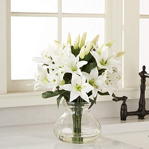 Product: Nearly Natural 16in. Lily Silk Arrangement with Glass Vase