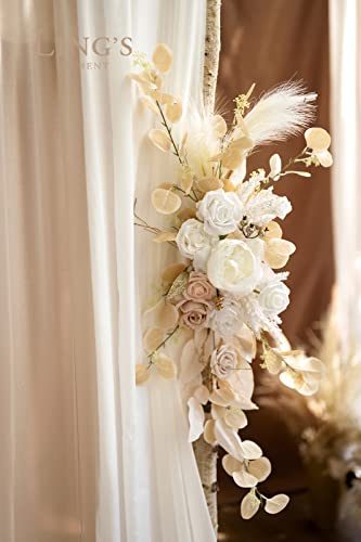 Product: Ling's Moment Deluxe White Beige Artificial Wedding Arch Flowers with Drapes Kit-Pack of 5, 2pcs Flower Arrangements 3pcs Hanging Sheer Drapes Ceremony Arbor Reception Backdrop Rose Floral Decorations