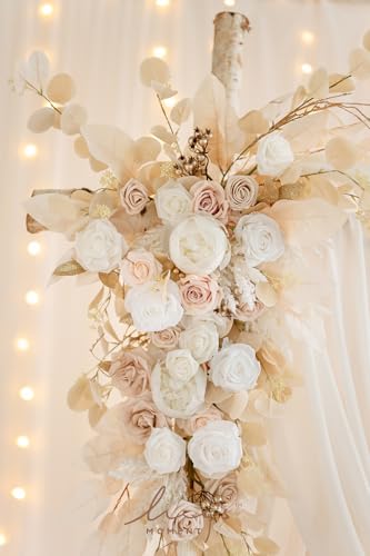 Product: Ling's Moment Deluxe White Beige Artificial Wedding Arch Flowers with Drapes Kit-Pack of 5, 2pcs Flower Arrangements 3pcs Hanging Sheer Drapes Ceremony Arbor Reception Backdrop Rose Floral Decorations