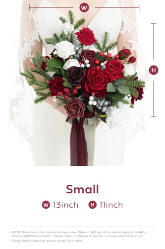 Silky Flower Store Christmas Red Wedding Bouquet, Bridal Bouquet Artificial Silk Foam Flowers, Winter Wedding Bouquet, 13 Inch 3 3 Product: Ling's Moment Christmas Red Wedding Bouquets for Bride, Xmas Winter Bridal Bouquets for Bride,13 Inch Free Form Artificial Wedding Flower Bouquet