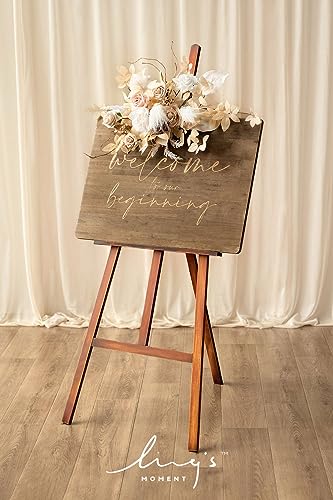 Silky Flower Store Faux Floral Wedding Welcome Sign Garland, White Beige Artificial Flowers, Reusable Decor, 20x10in 1 1 Product: Ling's Moment Fall Wedding Floral Swag Welcome Sign Artificial Flowers Backdrop Garland White Beige for Ceremony Reception Door Wall Easel Home Decoration Entryway Faux Outdoor Board Head Table Decor