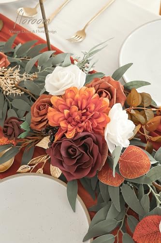 Silky Flower Store Artificial Eucalyptus Garland with Flowers, Burnt Orange Terracotta Faux Floral Table Runner, 6ft 2 2 Product: Floroom 6ft Artificial Eucalyptus Garland with Flowers Fake Greenery Burnt Orange Faux Floral Vine Garland for Table Decor Wedding Centerpieces Bridal Shower Party Decorations, Terracotta