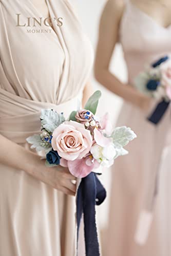 Silky Flower Store Dusty Rose Navy Blue Bridesmaid Bouquet Set of 6, Artificial Wedding Flowers, 7 Inch 2 2 Product: Ling's Moment Artificial Flowers Dusty Rose & Navy Blue Bridesmaid Bouquet Set of 6, Wedding Flowers Bouquets for Bridesmaids, 7 Inch Bridal Bouquets for Bridesmaids, Wedding, Ceremony, etc