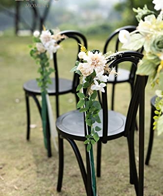 Silky Flower Store Wedding Aisle Pew Flowers, Emerald Tawny Beige Faux Arrangements, Chiffon Ribbons, Ceremony Chair Back Decor, 8 Piece Set, 32.5cm 11 11 Product: Ling's Moment 8 Wedding Aisle Pew Artificial Flowers Arrangements Emerald Tawny Beige for Ceremony Chair Back Floral Decorations with Chiffon Ribbons Reception Church Rose Faux Hanging Party Outdoor