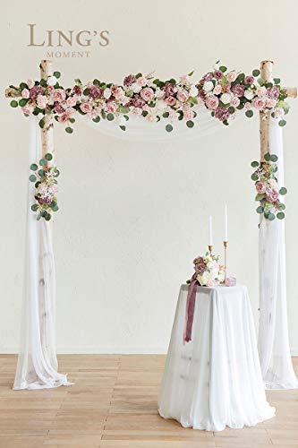 Product: Ling's Moment Artificial Flower Arch Decor with Sheer Drape (Set of 3) for Wedding Ceremony Aobor and Reception Backdrop Floral Arrangement Decor