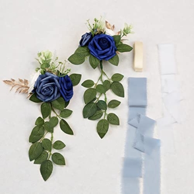 Silky Flower Store Wedding Aisle Decorations Set of 10, Blue Artificial Pew Flowers Eucalyptus Ribbons, DreamBuilt 70cm 10 10 Product: DreamBuilt Wedding Aisle Decorations for Wedding Ceremony Set of 10 Pew Flowers for Church Chair Decorations Party Decor with Artificial Flowers Eucalyptus and Ribbons Blue