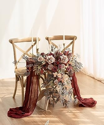 Product: Ling's Moment 2PCS Artificial Floral Swags Centerpieces Burgundy Wedding Flower Greenery Arrangements for Sweetheart/Head Table Decor Car Wall Window Arch Garden Decor Burgundy & Dusty Rose Maroon