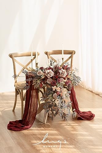 Product: Ling's Moment 2PCS Artificial Floral Swags Centerpieces Burgundy Wedding Flower Greenery Arrangements for Sweetheart/Head Table Decor Car Wall Window Arch Garden Decor Burgundy & Dusty Rose Maroon