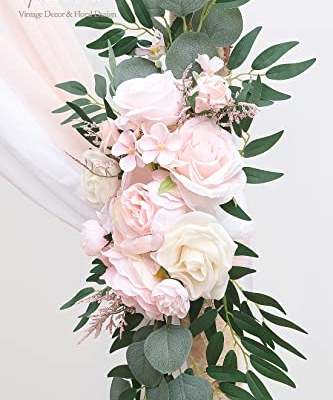 Product: Floroom Arch Flowers with Drapes Kit (Pack of 4) - 2pcs Artificial Blush Pink Floral Swag Arrangement with 2pcs Draping Fabric for Wedding Ceremony Arbor and Reception Backdrop Decoration
