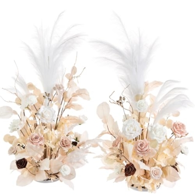Product: Ling's Moment Christmas Decor, 41" Tall Fall Free Standing Artificial Flowers Arrangements 2pcs Wedding Arch Altar Stage Decorations White Beige for Ceremony Reception Rose Fake Floral Party