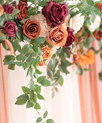 Silky Flower Store Fall Artificial Wedding Arch Flower Garland, Orange Eucalyptus Rose Backdrop Decorations, 6.5ft 16 16 Product: Ling's Moment 6.5FT Backdrop Flower Garland Decorations, Fall Artificial Wedding Arch Flowers, Orange Ceremony Reception Hanging Eucalyptus Rose Arbor Arrangement Outdoor Party Floral Swag
