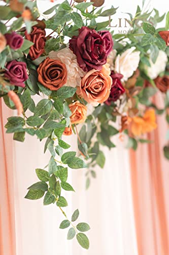 Silky Flower Store Fall Artificial Wedding Arch Flower Garland, Orange Eucalyptus Rose Backdrop Decorations, 6.5ft 7 7 Product: Ling's Moment 6.5FT Backdrop Flower Garland Decorations, Fall Artificial Wedding Arch Flowers, Orange Ceremony Reception Hanging Eucalyptus Rose Arbor Arrangement Outdoor Party Floral Swag