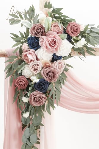 Silky Flower Store Artificial Floral Arch Kit with Drapes, Dusty Rose Navy Blue Wedding Backdrop Flowers, 2pcs, 4pcs 20.5cm 2 2 Product: Floroom Arch Flowers with Drapes Kit (Pack of 4) - 2pcs Artificial Dusty Rose & Navy Blue Floral Swag Arrangement with 2pcs Draping Fabric for Wedding Ceremony Arbor and Reception Backdrop Decoration