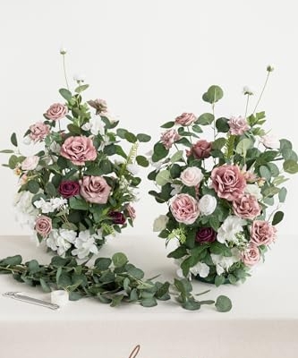 Product: Ling's Moment 41" Tall Free Standing Artificial Flowers Arrangements 2 pcs Wedding Arch Altar Stage Decorations Dusty Rose & Cream for Ceremony Reception Church Backdrop Outdoor Aisle Floral Party