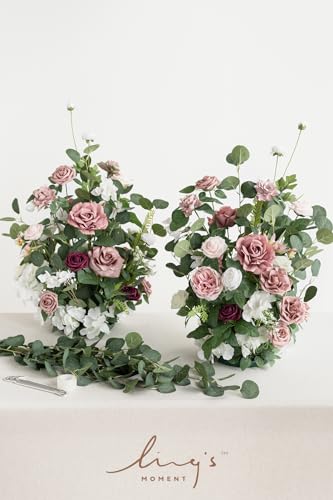 Product: Ling's Moment 41" Tall Free Standing Artificial Flowers Arrangements 2 pcs Wedding Arch Altar Stage Decorations Dusty Rose & Cream for Ceremony Reception Church Backdrop Outdoor Aisle Floral Party