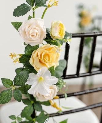 Silky Flower Store Wedding Chair Decorations, Aisle Garlands Floral Swag, Creamy Yellow Rose Faux Arrangement, 30in 10pcs 14 14 Product: Ling's Moment Wedding Chair Decorations Aisle Garlands Floral Swag 10pcs Artificial Pew Flowers Hanging Creamy Yellow for Ceremony Reception Church Rose Floral Faux Arrangement Party Outdoor Decor