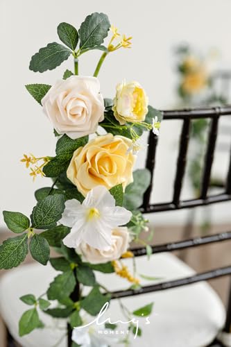 Silky Flower Store Wedding Chair Decorations, Aisle Garlands Floral Swag, Creamy Yellow Rose Faux Arrangement, 30in 10pcs 5 5 Product: Ling's Moment Wedding Chair Decorations Aisle Garlands Floral Swag 10pcs Artificial Pew Flowers Hanging Creamy Yellow for Ceremony Reception Church Rose Floral Faux Arrangement Party Outdoor Decor