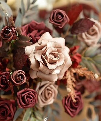 Product: Ling's Moment 2PCS Artificial Floral Swags Centerpieces Burgundy Wedding Flower Greenery Arrangements for Sweetheart/Head Table Decor Car Wall Window Arch Garden Decor Burgundy & Dusty Rose Maroon