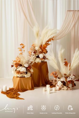 Silky Flower Store Tall Fall Artificial Flowers Arrangement, Wedding Arch Decor, Faux Silk Foam Florals, Ready to Use, 41in 22in 6.5in 3 3 Product: Ling's Moment 41" Tall Fall Free Standing Artificial Flowers Arrangements 2 pcs Wedding Arch Altar Stage Decorations Rust Sepia For Ceremony Reception Rose Fake Floral Party Outdoor Centerpieces Decor