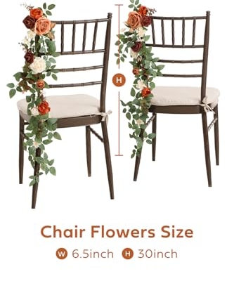 Silky Flower Store Fall Wedding Chair Decorations, Orange Terracotta Artificial Floral Swag, 10pcs Ceremony Aisle Garlands 30 6 6 Product: Ling's Moment Fall Wedding 10pcs Chair Decorations Aisle Floral Swag Artificial Pew Flowers Hanging Garlands Orange Terracotta for Ceremony Reception Church Rose Floral Arrangement Party Outdoor Decor