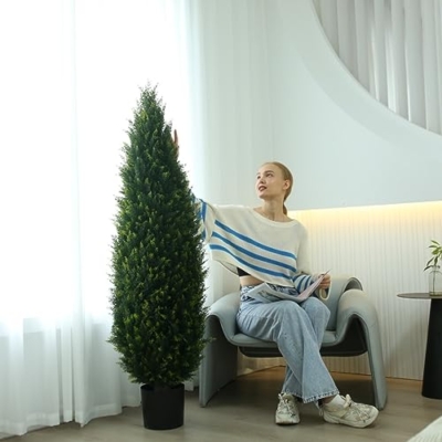 Product: 5.2FT (63") Artificial Cedar Outdoor Artificial Shrub UV Resistant Foliage Potted Home Office Various Interior Porch Plants Artificial Outdoor Trimmed Topiary Trees