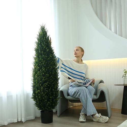 Product: 5.2FT (63") Artificial Cedar Outdoor Artificial Shrub UV Resistant Foliage Potted Home Office Various Interior Porch Plants Artificial Outdoor Trimmed Topiary Trees