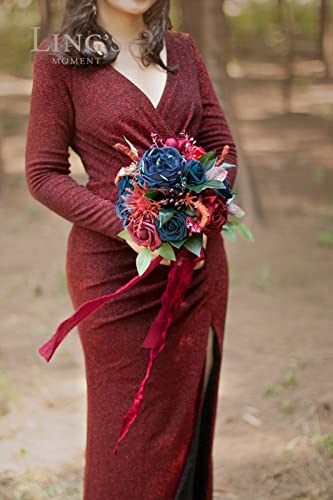 Silky Flower Store Artificial Bridesmaid Bouquet Burgundy and Navy, Ling's Moment Wedding Silk Foam Flowers, 7 Inch 2 2 Product: Ling's Moment Artificial Flowers Burgundy and Navy Bridesmaid Bouquet, Wedding Flowers Bouquets for Bridesmaids, 7 Inch Bridal Bouquets for Bridesmaids, Wedding Decor, Anniversary, etc