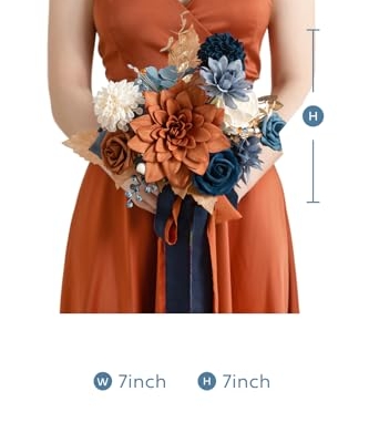 Silky Flower Store Artificial Bridesmaid Bouquet Orange Navy Blue Cream, Wedding Decor Silk Foam Set of 4, 7 Inch 12 12 Product: Ling's Moment Artificial Flowers Orange & Navy Bridesmaid Bouquet Set of 4, Orange Wedding Flowers Bouquets for Bridesmaids, 7 Inch Bridal Bouquets for Bridesmaids, Wedding Decor, etc