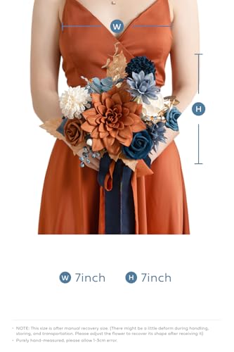 Silky Flower Store Artificial Bridesmaid Bouquet Orange Navy Blue Cream, Wedding Decor Silk Foam Set of 4, 7 Inch 5 5 Product: Ling's Moment Artificial Flowers Orange & Navy Bridesmaid Bouquet Set of 4, Orange Wedding Flowers Bouquets for Bridesmaids, 7 Inch Bridal Bouquets for Bridesmaids, Wedding Decor, etc