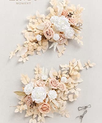 Silky Flower Store Artificial Floral Swags, White Beige Wedding Centerpieces, Foam Silk Peony Rose Garland Set, 27.5in x 14in 9 9 Product: Ling's Moment 2PCS White & Beige Artificial Floral Swags Centerpieces, Wedding Garland Flower Greenery Arrangements for Sweetheart/Head Table Decor Car Wall Window Arch Home Garden Decor