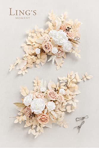 Silky Flower Store Artificial Floral Swags, White Beige Wedding Centerpieces, Foam Silk Peony Rose Garland Set, 27.5in x 14in 4 4 Product: Ling's Moment 2PCS White & Beige Artificial Floral Swags Centerpieces, Wedding Garland Flower Greenery Arrangements for Sweetheart/Head Table Decor Car Wall Window Arch Home Garden Decor