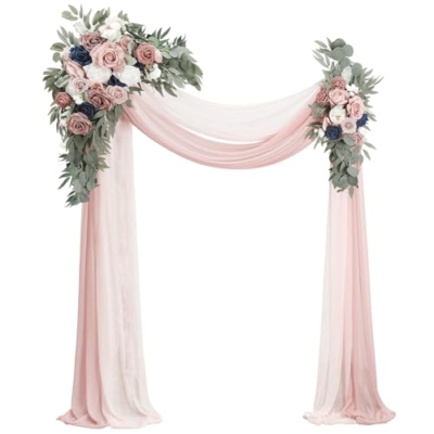 Product: Floroom Arch Flowers with Drapes Kit (Pack of 4) - 2pcs Artificial Dusty Rose & Navy Blue Floral Swag Arrangement with 2pcs Draping Fabric for Wedding Ceremony Arbor and Reception Backdrop Decoration