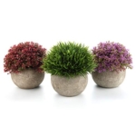 Product: T4U Mini Artificial Plants in Grey Pot, Plastic Fake Green Colorful Flower Topiary Shrubs for Home Office Wedding Decoration Set of 3