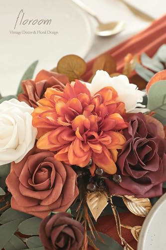 Silky Flower Store Artificial Eucalyptus Garland with Flowers, Burnt Orange Terracotta Faux Floral Table Runner, 6ft 4 4 Product: Floroom 6ft Artificial Eucalyptus Garland with Flowers Fake Greenery Burnt Orange Faux Floral Vine Garland for Table Decor Wedding Centerpieces Bridal Shower Party Decorations, Terracotta