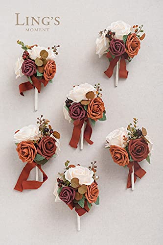 Silky Flower Store Burnt Orange Wedding Centerpiece Flowers, Mini Bridesmaid Bouquets Set of 6, Faux Floral Arrangements 8.5in x 6in 5 5 Product: Ling's Moment Burnt Orange Wedding Centerpieces Flowers Mini Bridesmaid Bouquets Set of 6 Terracotta Table Decor Pre-Made Small Floral Fall Wedding Decorations