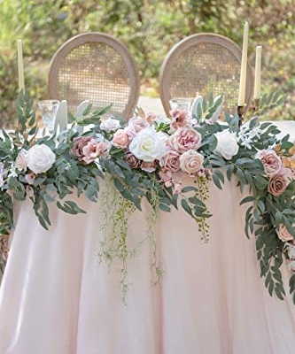 Silky Flower Store Spring Flower Garland, Wedding Arch Eucalyptus Rose Dusty Rose, 9FT 9 9 Product: Ling's Moment 9FT Spring Flower Garland for Backdrop Decorations - Wedding Arch Flowers, Eucalyptus & Rose, Artificial Floral Garland for Mantle - Sweetheart Table Decor for Reception, Dusty Rose