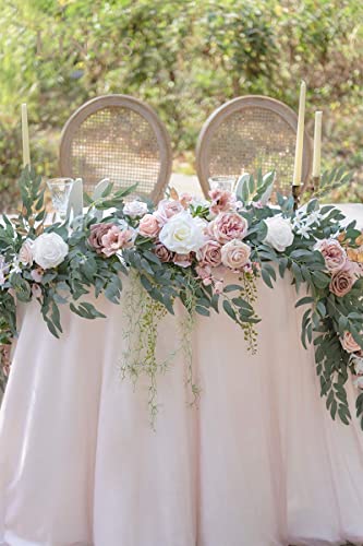 Silky Flower Store Spring Flower Garland, Wedding Arch Eucalyptus Rose Dusty Rose, 9FT 3 3 Product: Ling's Moment 9FT Spring Flower Garland for Backdrop Decorations - Wedding Arch Flowers, Eucalyptus & Rose, Artificial Floral Garland for Mantle - Sweetheart Table Decor for Reception, Dusty Rose