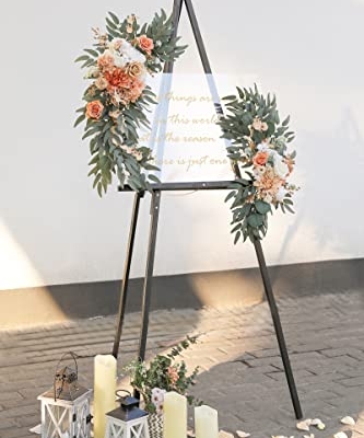 Product: Serra Flora Wedding Arch Flowers Swags Kit (Pack of 2) for DIY Artificial Peony Greenery Arrangements Party Welcome Ceremony Sign and Reception Backdrop Floral Decoration (White Orange)