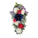 Product: 4th of July Patriotic Swag - Red White Blue Summer Floral Swag with USA Flag Printed Bow - Artificial Flower Teardrop Wreath - American Summer Home Decor for Frong Door Porch Wall