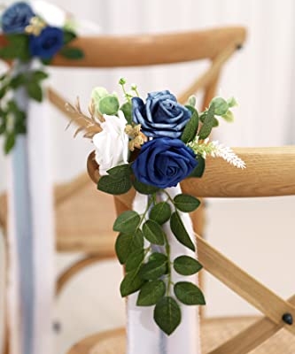 Silky Flower Store Wedding Aisle Decorations Set of 10, Blue Artificial Pew Flowers Eucalyptus Ribbons, DreamBuilt 70cm 9 9 Product: DreamBuilt Wedding Aisle Decorations for Wedding Ceremony Set of 10 Pew Flowers for Church Chair Decorations Party Decor with Artificial Flowers Eucalyptus and Ribbons Blue