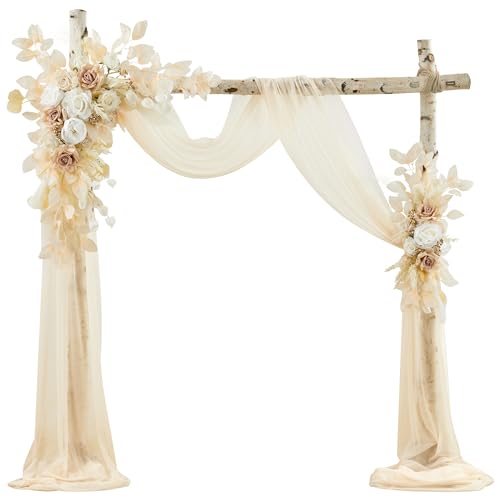 Fsslower Wedding Arch Flowers with Drape Kit (Pack of 3) - 2pcs Artificial Flower Swag with 1pcs Draping Fabric for Wedding Ceremony Arbor and Reception Backdrop Decoration (Beige) - Artificial Flower Arrangements Product: Fsslower Wedding Arch Flowers with Drape Kit (Pack of 3) - 2pcs Artificial Flower Swag with 1pcs Draping Fabric for Wedding Ceremony Arbor and Reception Backdrop Decoration (Beige)