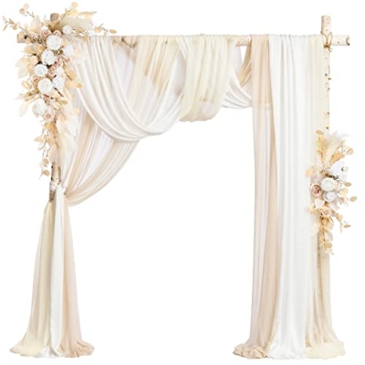 Product: Ling's Moment Deluxe White Beige Artificial Wedding Arch Flowers with Drapes Kit-Pack of 5, 2pcs Flower Arrangements 3pcs Hanging Sheer Drapes Ceremony Arbor Reception Backdrop Rose Floral Decorations