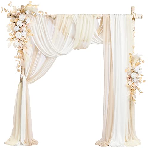 Product: Ling's Moment Deluxe White Beige Artificial Wedding Arch Flowers with Drapes Kit-Pack of 5, 2pcs Flower Arrangements 3pcs Hanging Sheer Drapes Ceremony Arbor Reception Backdrop Rose Floral Decorations