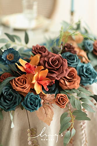 Silky Flower Store Artificial Eucalyptus Rose Flower Garland, Fall Wedding Arch Backdrop Decor, Sweetheart Table Mantel Garland, Teal Orange 9FT 4 4 Product: Ling's Moment 9FT Flower Garland for Backdrop Decoration - Fall Wedding Arch Flowers, Eucalyptus & Rose, Artificial Floral Garland for Mantle - Sweetheart Table Decor for Ceremony, Teal & Orange