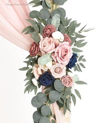 Silky Flower Store Artificial Floral Arch Kit with Drapes, Dusty Rose Navy Blue Wedding Backdrop Flowers, 2pcs, 4pcs 20.5cm 8 8 Product: Floroom Arch Flowers with Drapes Kit (Pack of 4) - 2pcs Artificial Dusty Rose & Navy Blue Floral Swag Arrangement with 2pcs Draping Fabric for Wedding Ceremony Arbor and Reception Backdrop Decoration