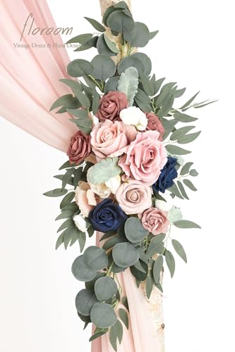 Silky Flower Store Artificial Floral Arch Kit with Drapes, Dusty Rose Navy Blue Wedding Backdrop Flowers, 2pcs, 4pcs 20.5cm 3 3 Product: Floroom Arch Flowers with Drapes Kit (Pack of 4) - 2pcs Artificial Dusty Rose & Navy Blue Floral Swag Arrangement with 2pcs Draping Fabric for Wedding Ceremony Arbor and Reception Backdrop Decoration