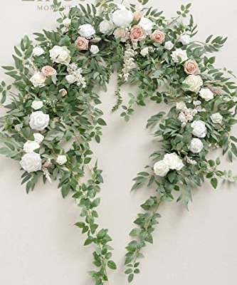 Silky Flower Store Artificial Wedding Arch Floral Garland Sage Green White Eucalyptus Rose, 6.5FT 11 11 Product: Ling's Moment Backdrop Floral Garland 6.5FT Artificial Wedding Arch Flowers Sage Green Decor, White Ceremony Reception Hanging Eucalyptus Rose Arbor Arrangement Outdoor Party Swag Home Decorations