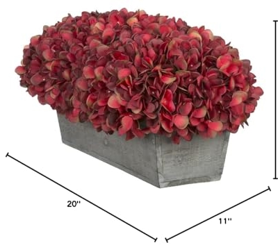 Product: House of Silk Flowers Artificial Hydrangeas in Grey-Washed Wood Ledge (Burgundy)